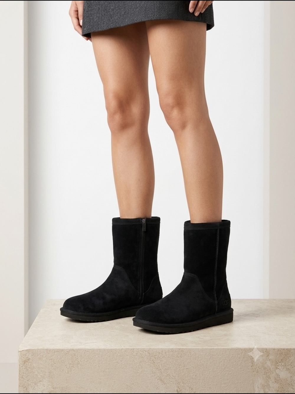 UGG Roslynn Women's Mid-Calf Black Suede Zip Winter Boots US 7